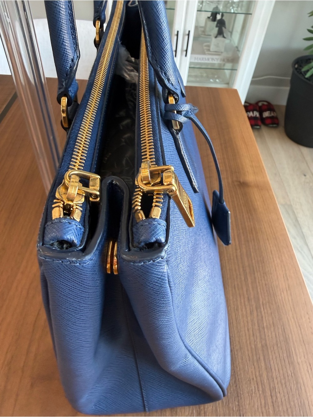 Prada Blue Saffiano Leather Satchel with Gold Hardware - Picture 4 of 14